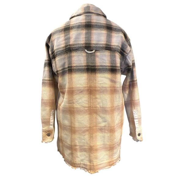 We The Free Anneli Mixed Plaid Shirt Jacket Sz S Oversized Western Boho Layering - Picture 3 of 10